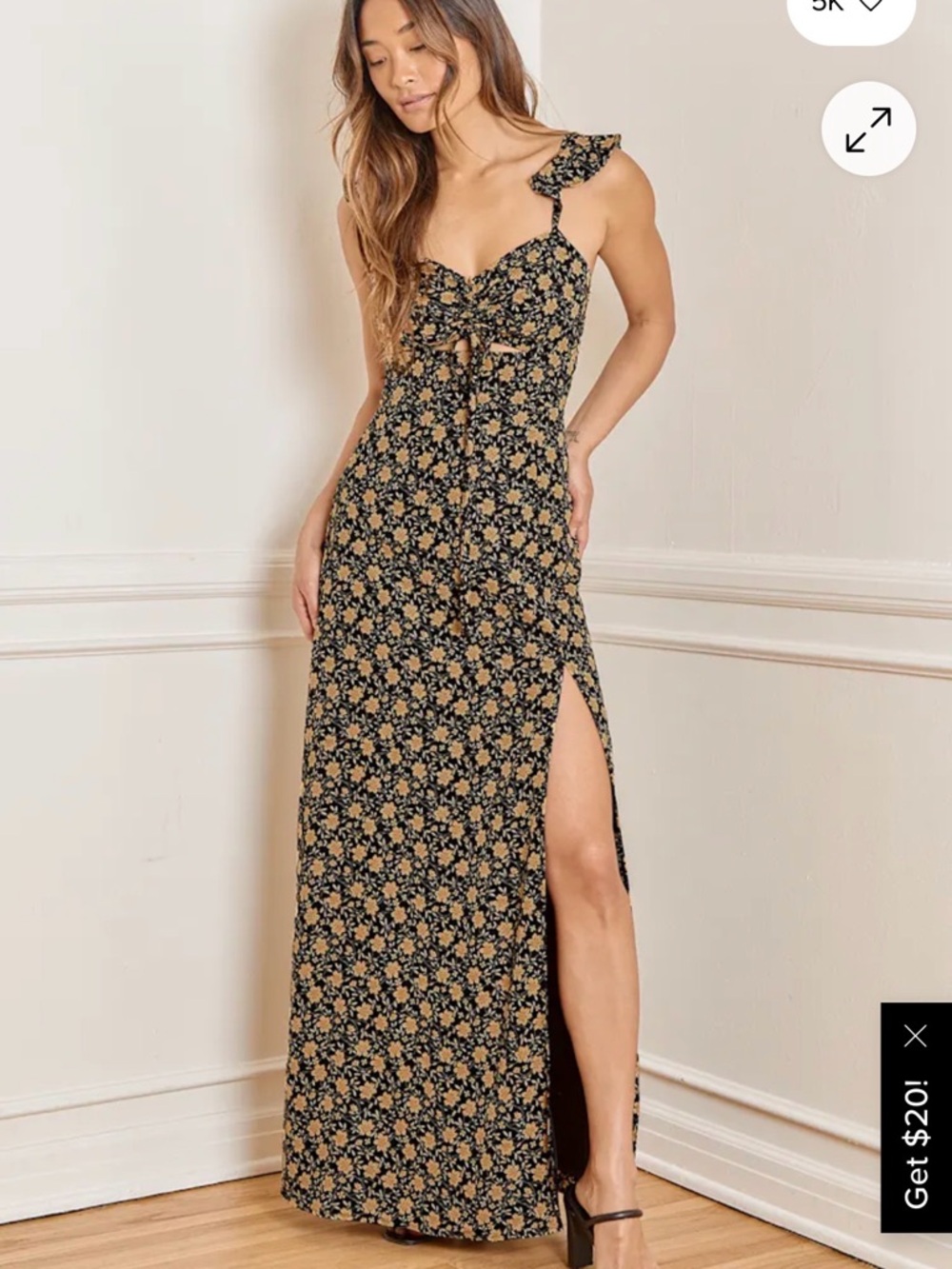 The Way to Love Black Floral Print Ruffled Maxi Dress Size XL
